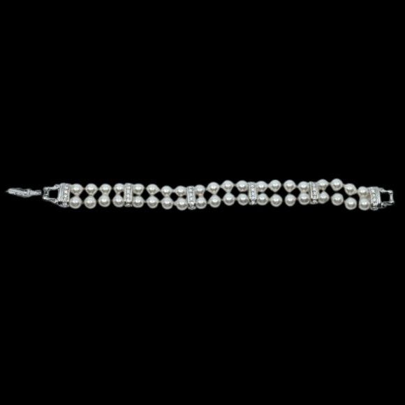 SWAROVSKI~Swan Signed~PEARL & CRYSTAL DOUBLE STRAND TENNIS BRACELET Like New - Picture 4 of 5